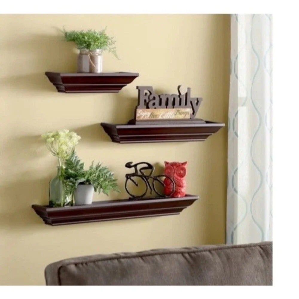 Vintage Floating Beveled Wood Shelf Crown Moulding-Set Of 3
